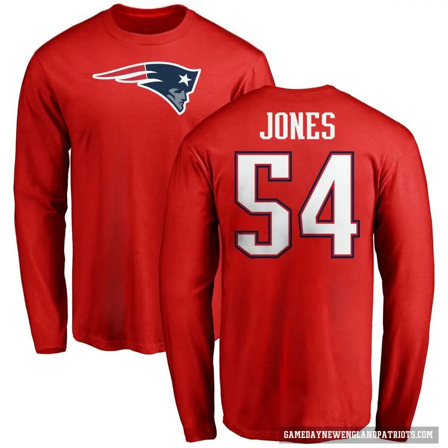 Men's ＃54 Truman Jones New England Patriots Red Logo Long Sleeve T-Shirt