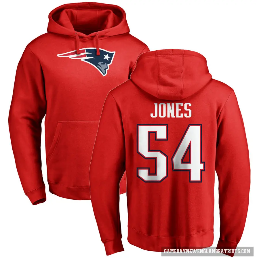 Men's ＃54 Truman Jones New England Patriots Red Pro Line Name & Number Logo Pullover Hoodie