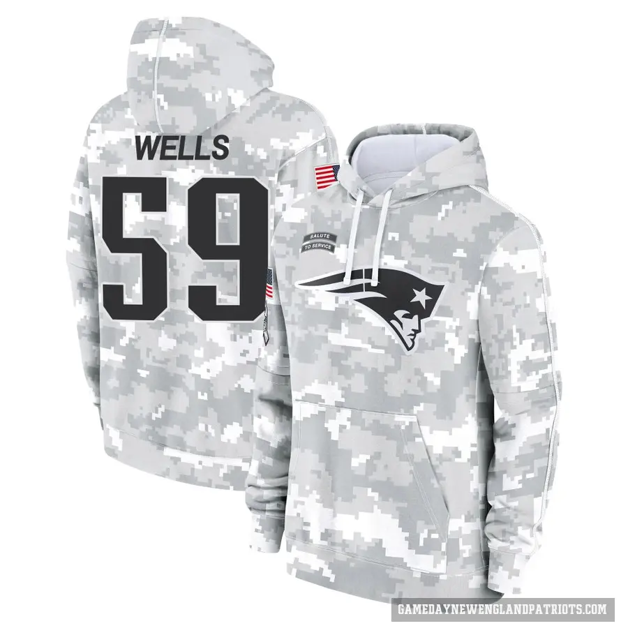 Men's ＃59 Carson Wells New England Patriots Arctic Camo 2024 Salute to Service Club Fleece Pullover Hoodie