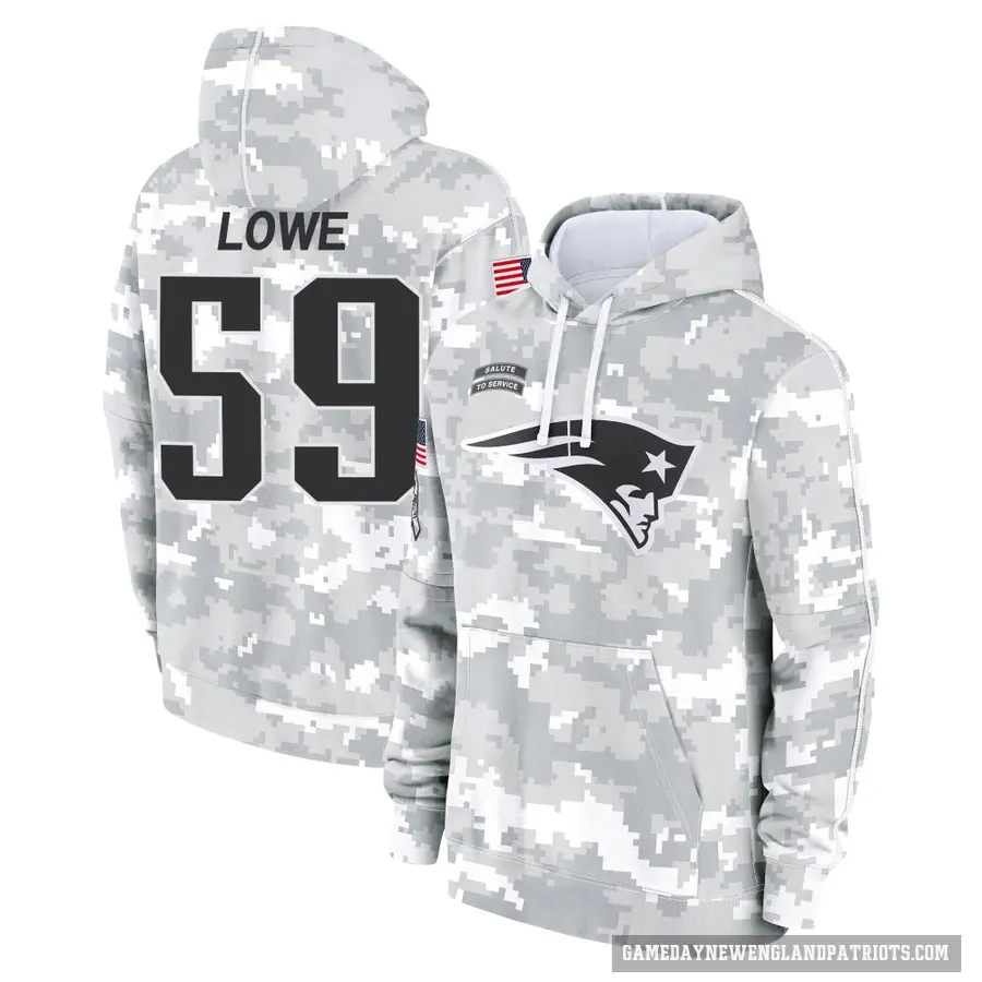 Men's ＃59 Vederian Lowe New England Patriots Arctic Camo 2024 Salute to Service Club Fleece Pullover Hoodie