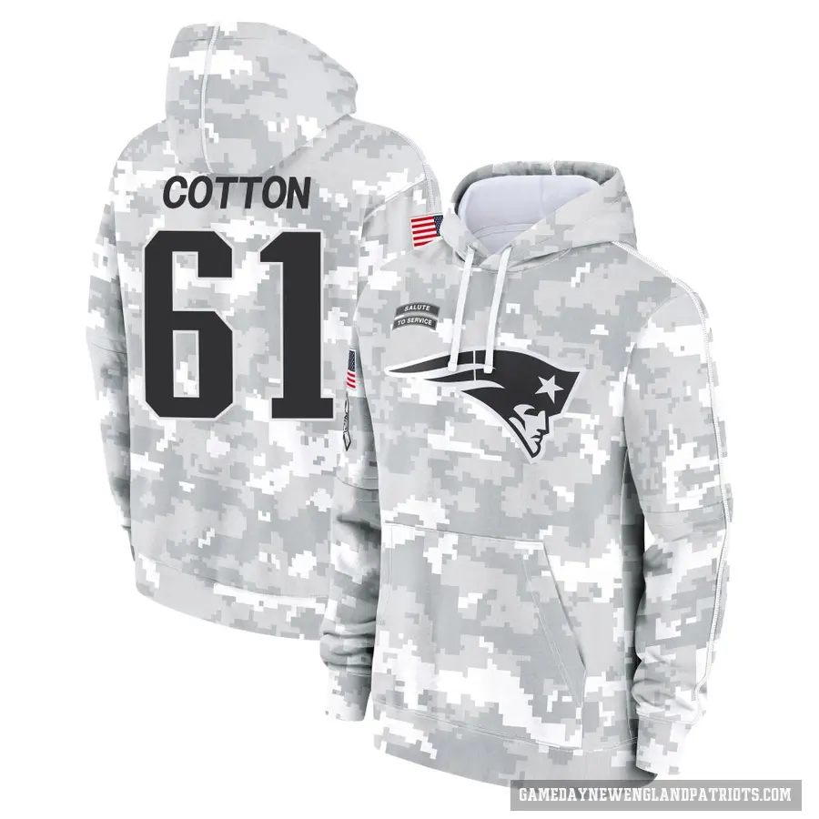 Men's ＃61 Lester Cotton New England Patriots Arctic Camo 2024 Salute to Service Club Fleece Pullover Hoodie