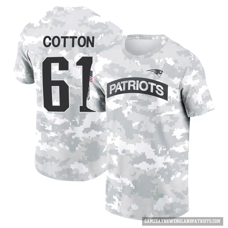 Men's ＃61 Lester Cotton New England Patriots Camo Arctic 2024 Salute to Service Performance T-Shirt