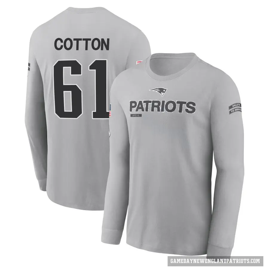 Men's ＃61 Lester Cotton New England Patriots Gray 2024 Salute to Service Long Sleeve T-Shirt