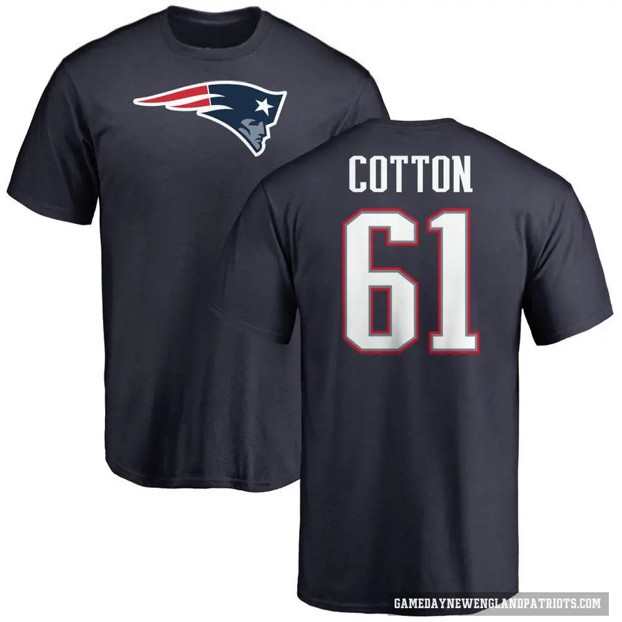 Men's ＃61 Lester Cotton New England Patriots Navy Logo T-Shirt