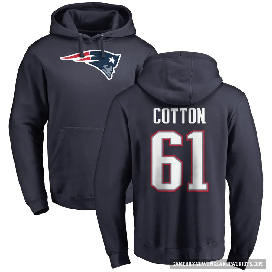 Men's ＃61 Lester Cotton New England Patriots Navy Pro Line Logo Pullover Hoodie