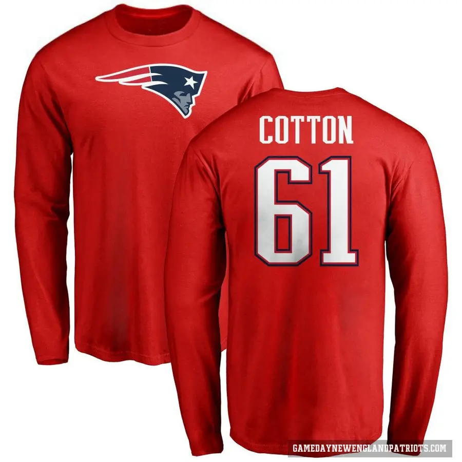 Men's ＃61 Lester Cotton New England Patriots Red Logo Long Sleeve T-Shirt