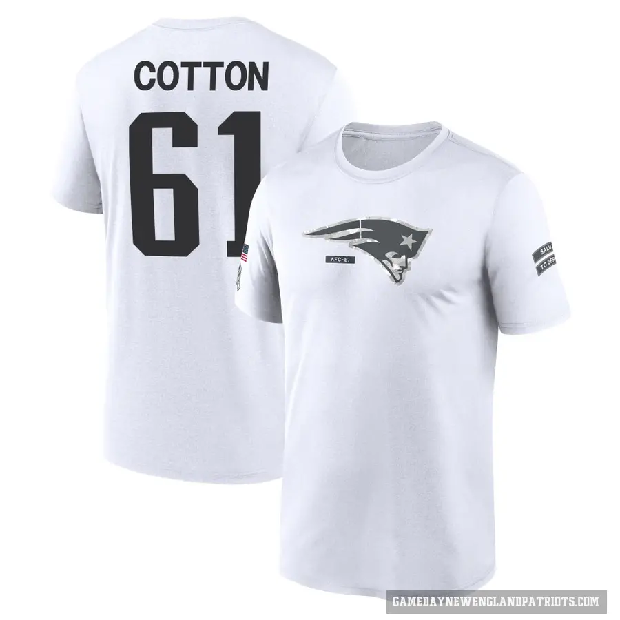 Men's ＃61 Lester Cotton New England Patriots White 2024 Salute to Service Performance T-Shirt