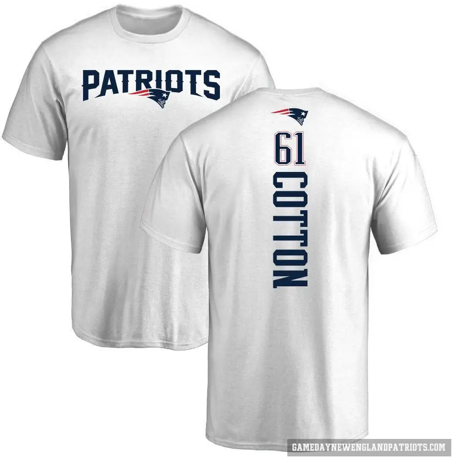 Men's ＃61 Lester Cotton New England Patriots White Backer T-Shirt