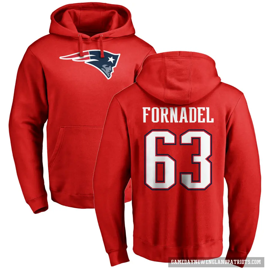 Men's ＃63 Liam Fornadel New England Patriots Red Pro Line Name & Number Logo Pullover Hoodie