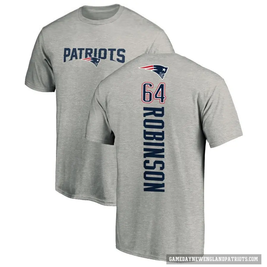 Men's ＃64 Layden Robinson New England Patriots Ash Backer T-Shirt