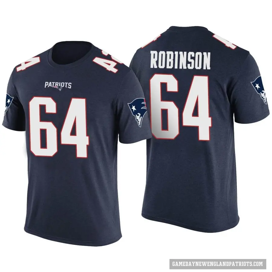 Men's ＃64 Layden Robinson New England Patriots Navy Color Rush T-Shirt