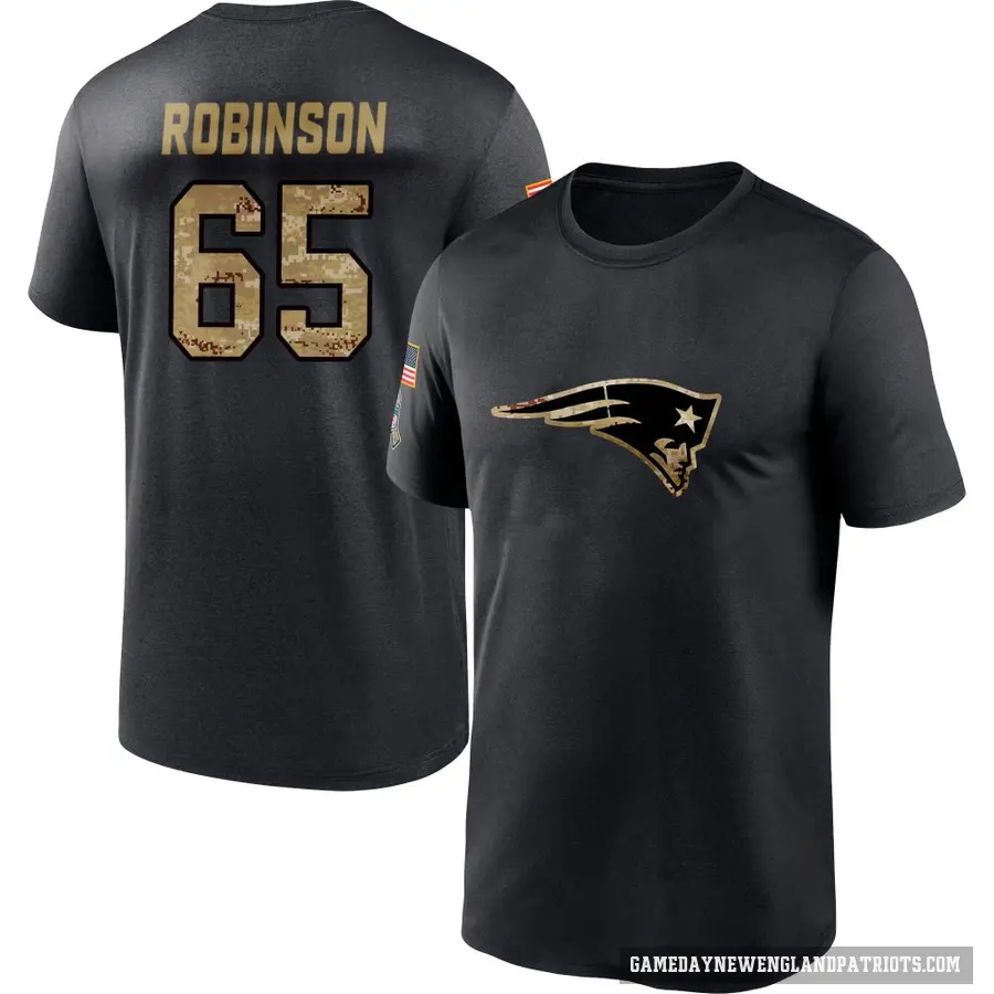 Men's ＃65 Tyrese Robinson New England Patriots Black 2020 Salute To Service Performance T-Shirt