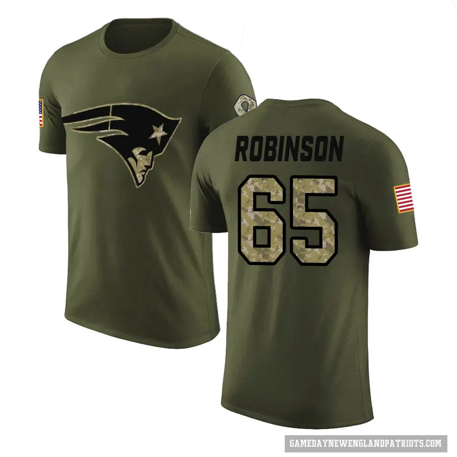 Men's ＃65 Tyrese Robinson New England Patriots Olive Salute to Service T-Shirt