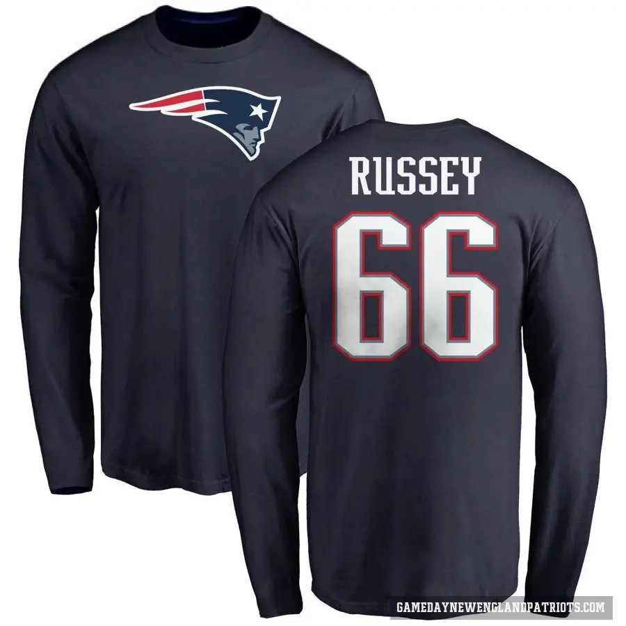 Men's ＃66 Kody Russey New England Patriots Navy Logo Long Sleeve T-Shirt