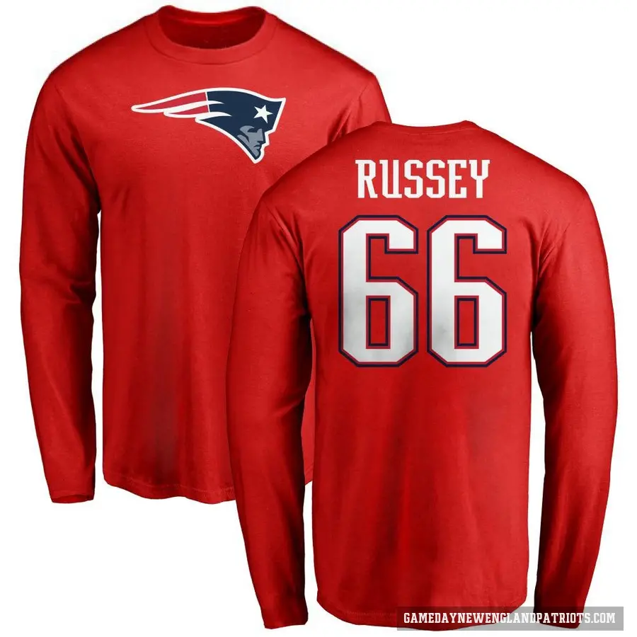 Men's ＃66 Kody Russey New England Patriots Red Logo Long Sleeve T-Shirt