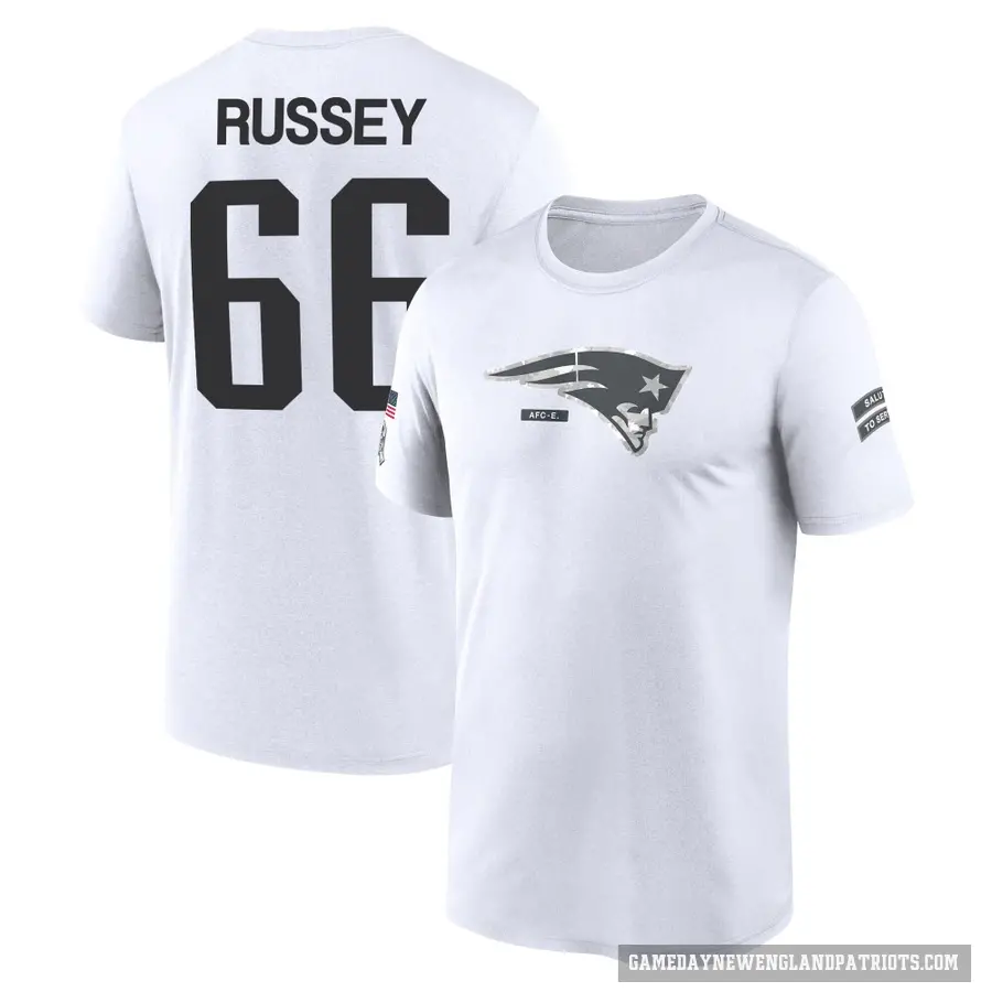 Men's ＃66 Kody Russey New England Patriots White 2024 Salute to Service Performance T-Shirt