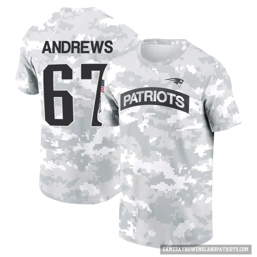 Men's ＃67 Jake Andrews New England Patriots Camo Arctic 2024 Salute to Service Performance T-Shirt