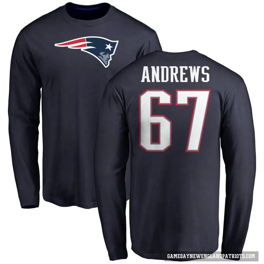 Men's ＃67 Jake Andrews New England Patriots Navy Logo Long Sleeve T-Shirt