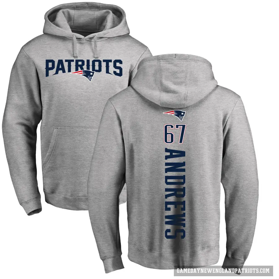 Men's ＃67 Jake Andrews New England Patriots Pro Line Ash Backer Pullover Hoodie