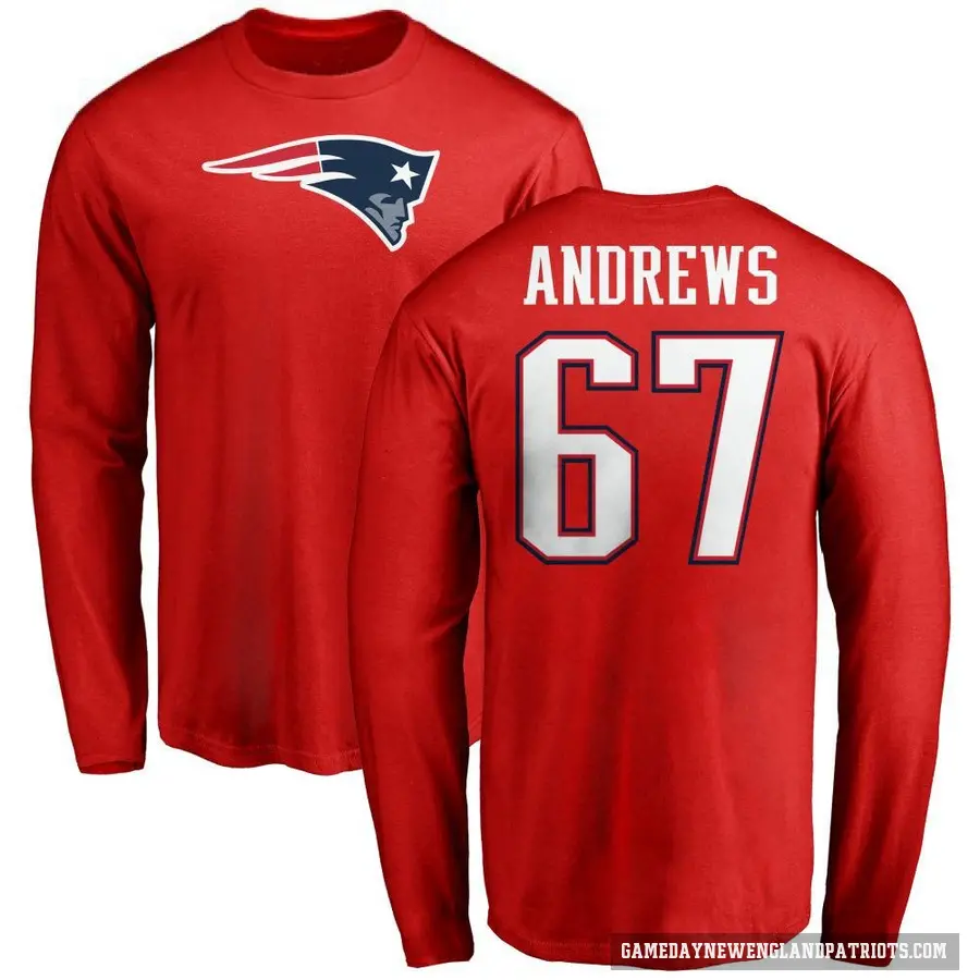 Men's ＃67 Jake Andrews New England Patriots Red Logo Long Sleeve T-Shirt