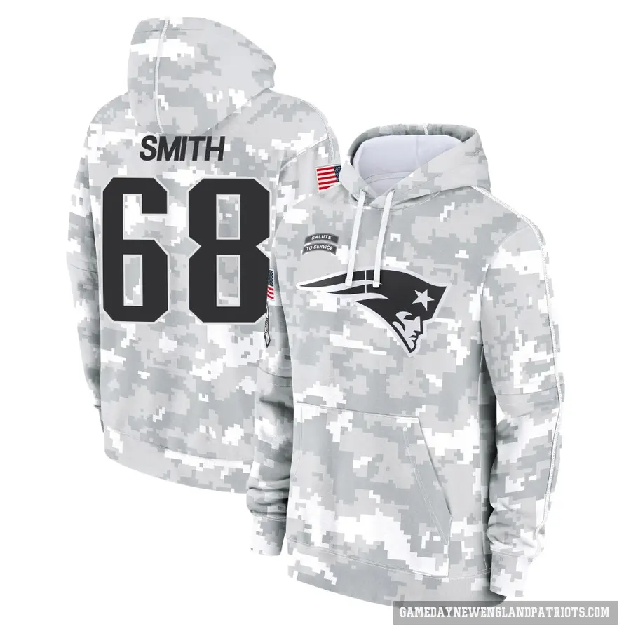 Men's ＃68 Lecitus Smith New England Patriots Arctic Camo 2024 Salute to Service Club Fleece Pullover Hoodie