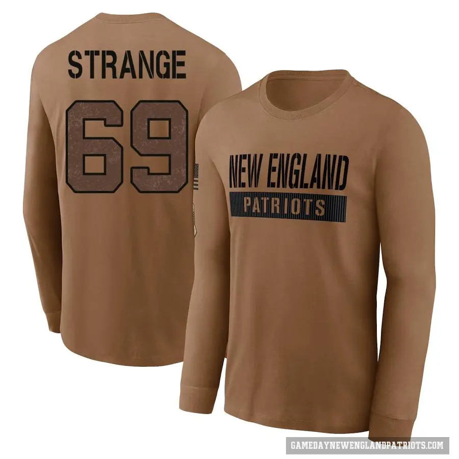 Men's ＃69 Cole Strange New England Patriots Brown 2023 Salute To Service Long Sleeve T-Shirt