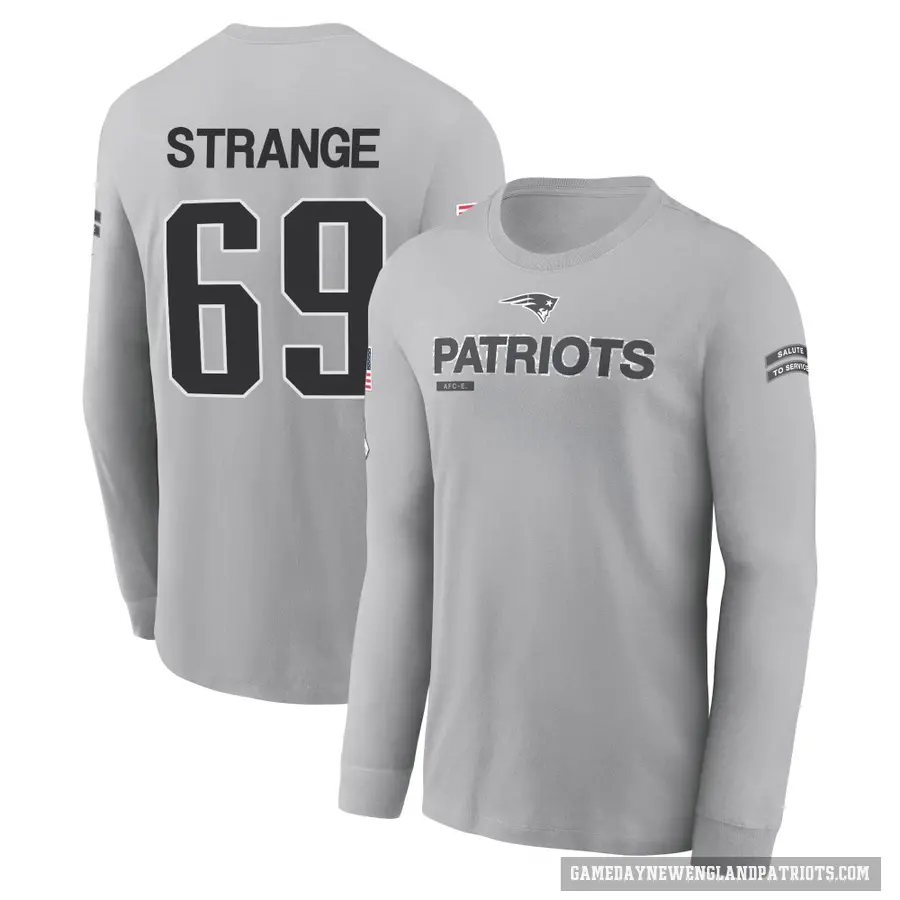 Men's ＃69 Cole Strange New England Patriots Gray 2024 Salute to Service Long Sleeve T-Shirt