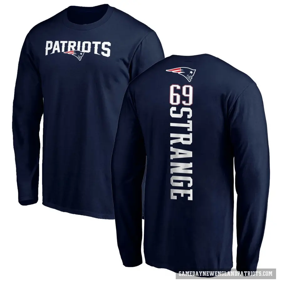 Men's ＃69 Cole Strange New England Patriots Navy Backer Long Sleeve T-Shirt