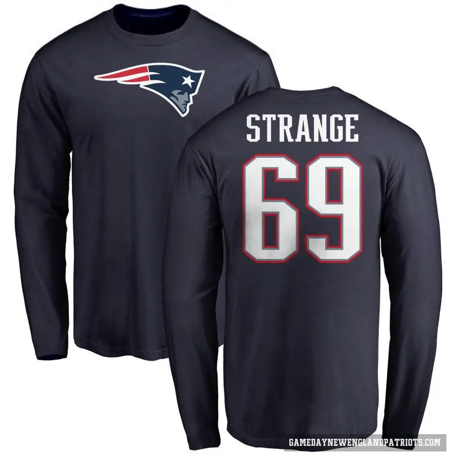 Men's ＃69 Cole Strange New England Patriots Navy Logo Long Sleeve T-Shirt