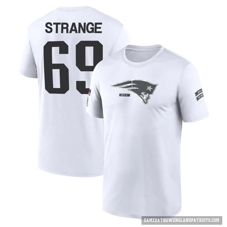 Men's ＃69 Cole Strange New England Patriots White 2024 Salute to Service Performance T-Shirt