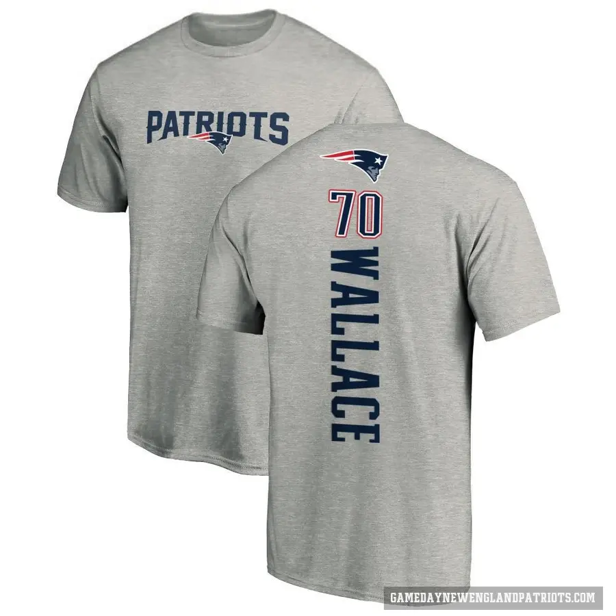 Men's ＃70 Caedan Wallace New England Patriots Ash Backer T-Shirt