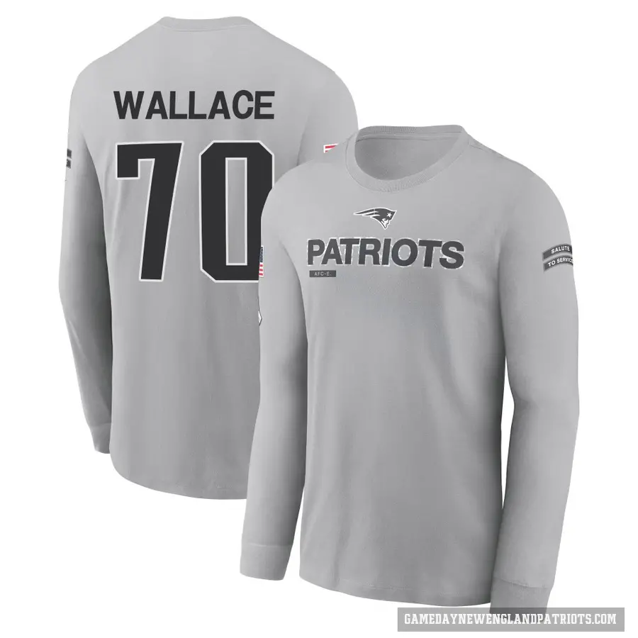 Men's ＃70 Caedan Wallace New England Patriots Gray 2024 Salute to Service Long Sleeve T-Shirt