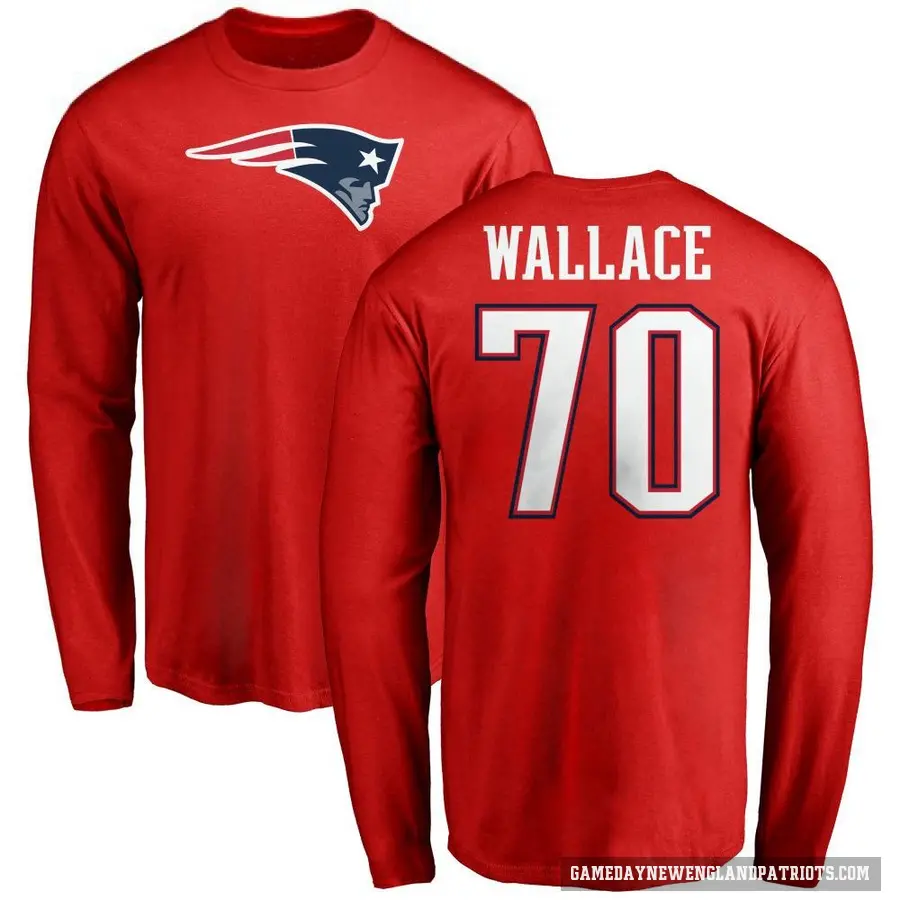 Men's ＃70 Caedan Wallace New England Patriots Red Logo Long Sleeve T-Shirt