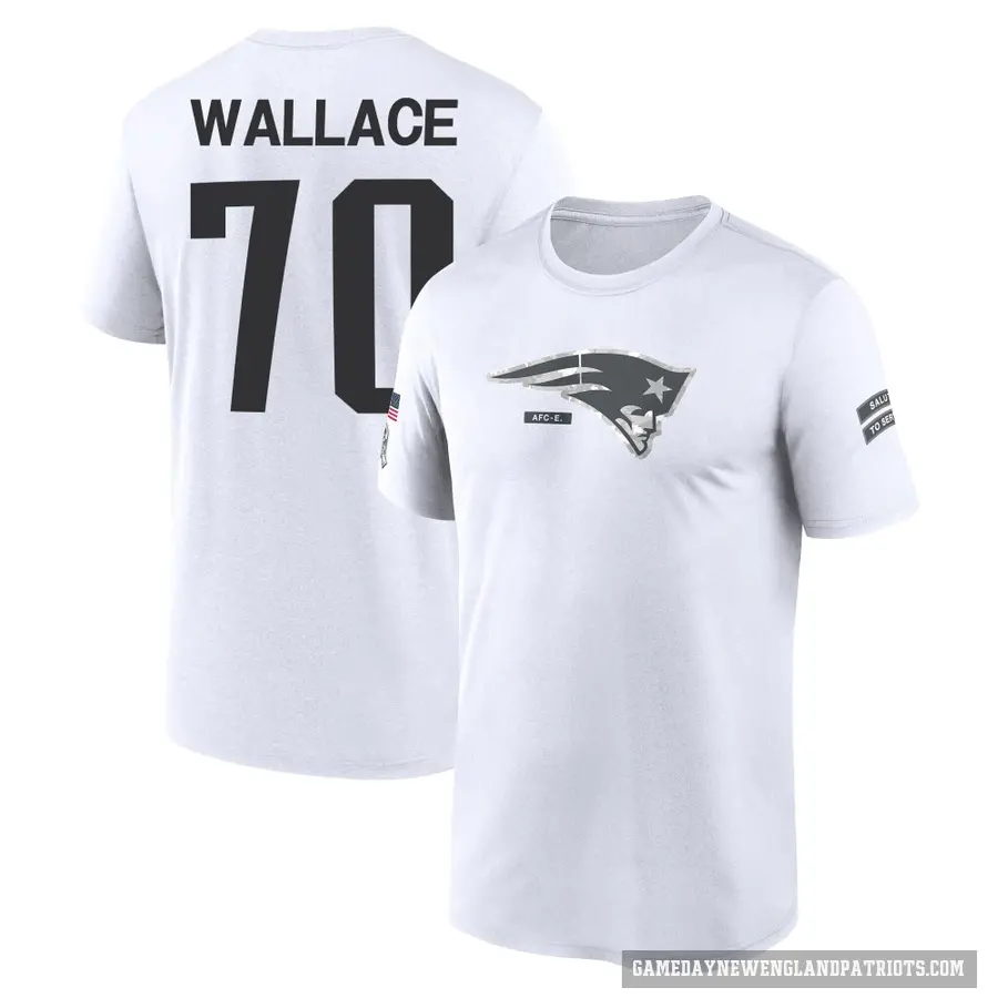 Men's ＃70 Caedan Wallace New England Patriots White 2024 Salute to Service Performance T-Shirt