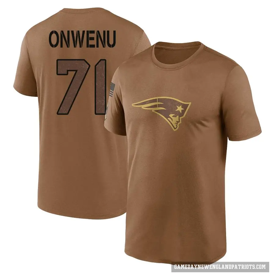 Men's ＃71 Mike Onwenu New England Patriots Brown 2023 Salute To Service Performance T-Shirt