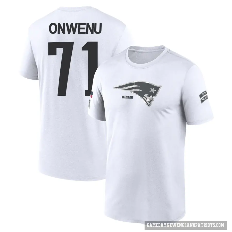 Men's ＃71 Mike Onwenu New England Patriots White 2024 Salute to Service Performance T-Shirt