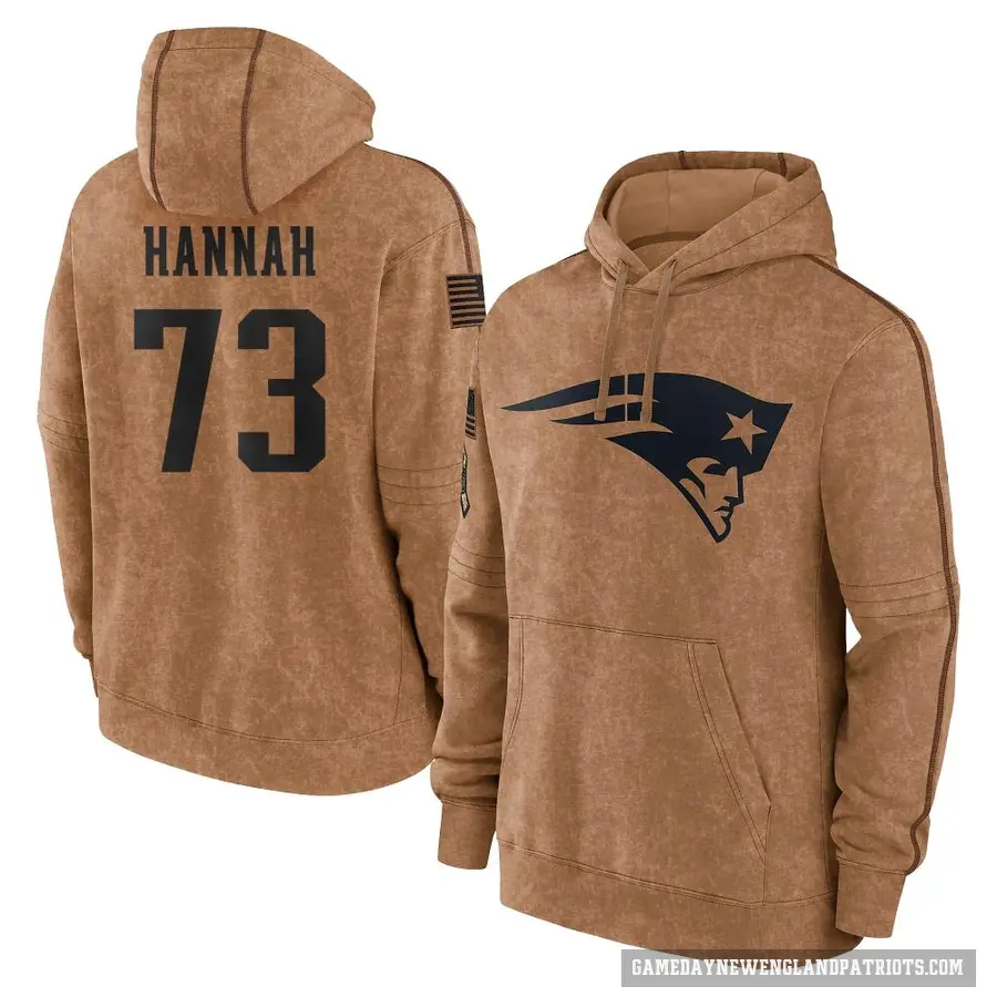 Men's ＃73 John Hannah New England Patriots Brown 2023 Salute To Service Club Pullover Hoodie