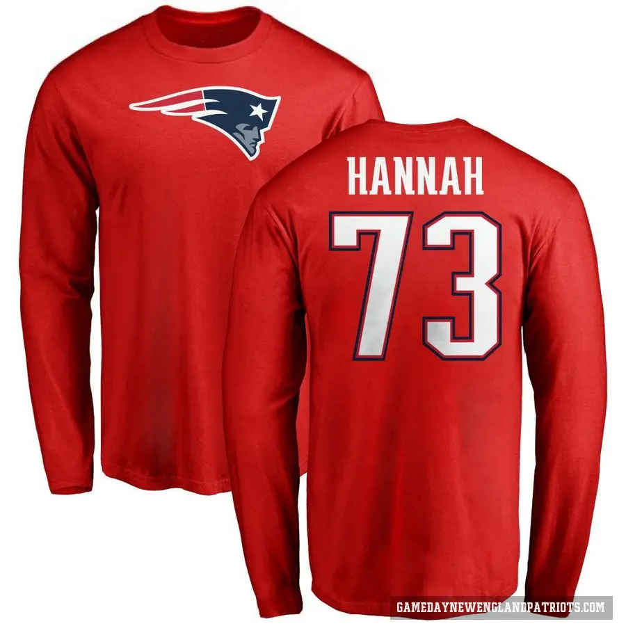 Men's ＃73 John Hannah New England Patriots Red Logo Long Sleeve T-Shirt