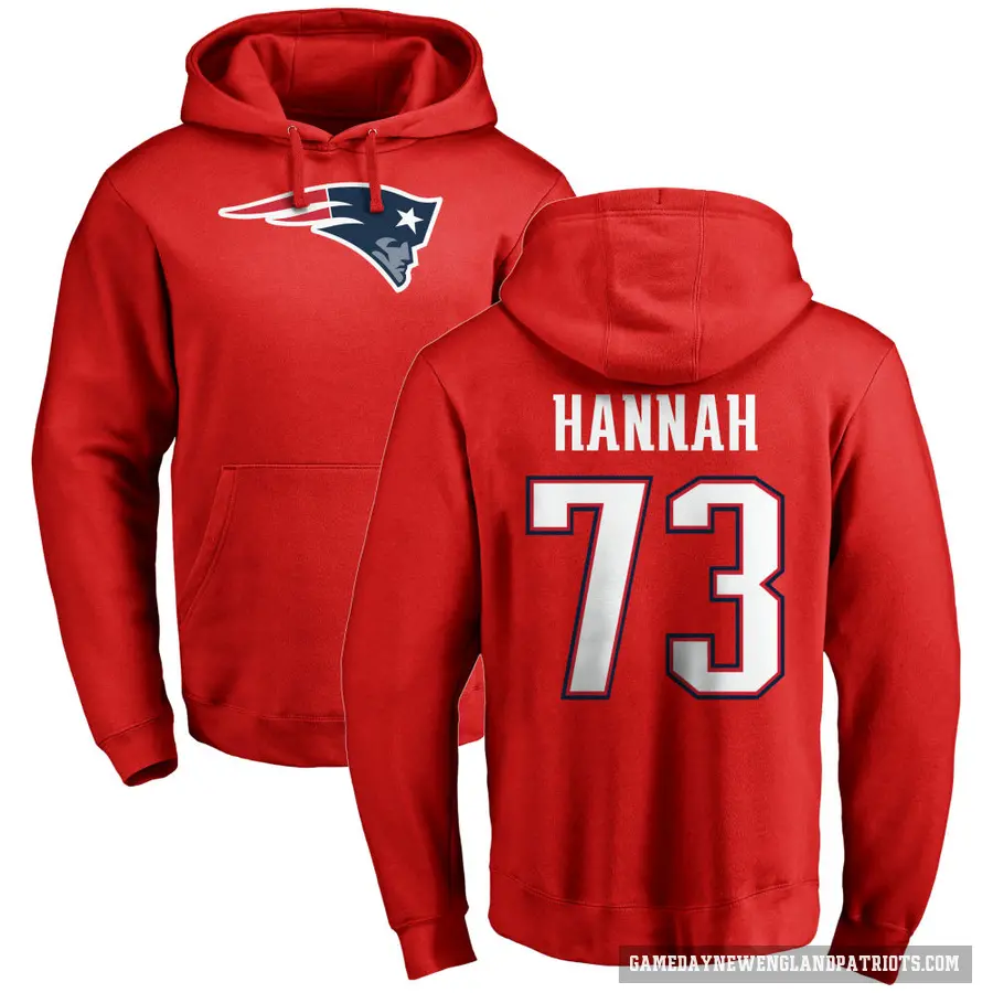 Men's ＃73 John Hannah New England Patriots Red Pro Line Name & Number Logo Pullover Hoodie