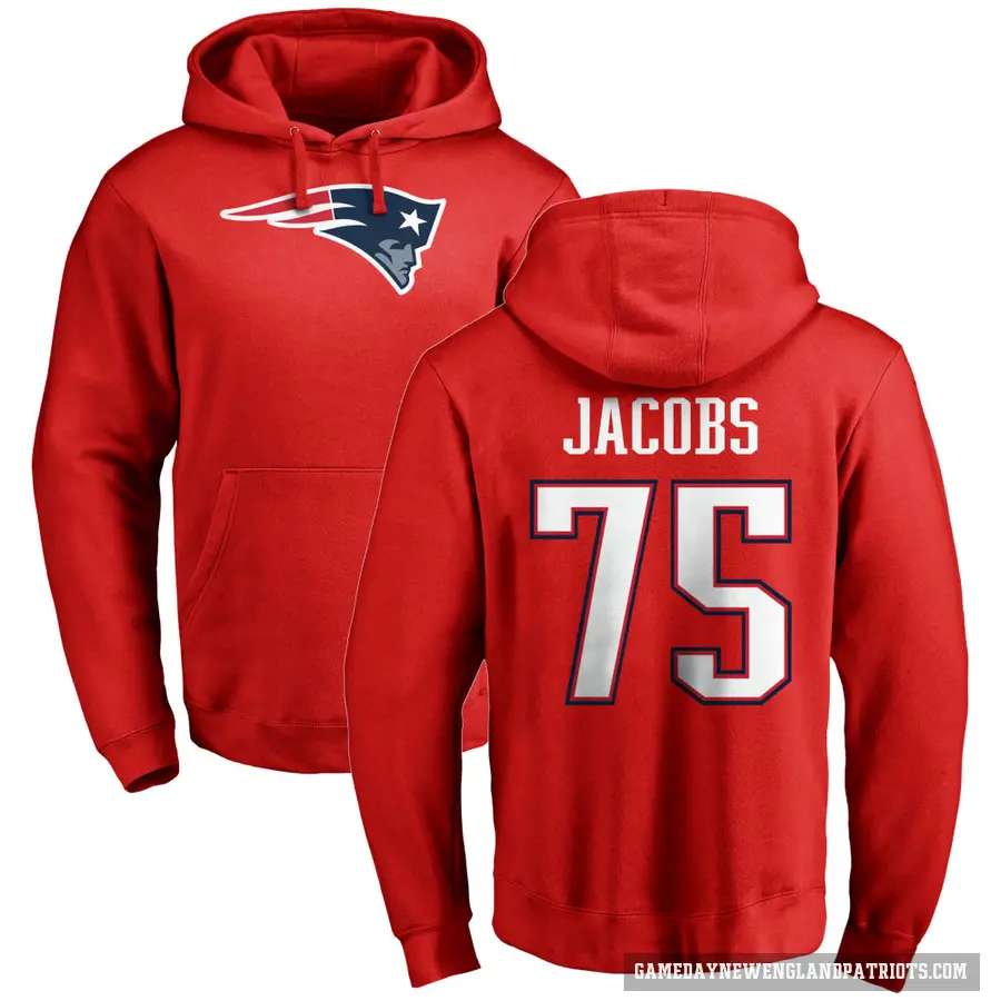 Men's ＃75 Demontrey Jacobs New England Patriots Red Pro Line Name & Number Logo Pullover Hoodie