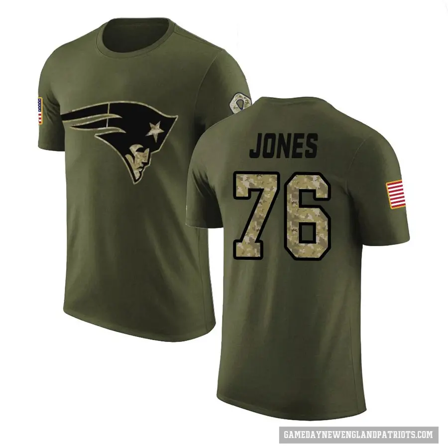 Men's ＃76 Caleb Jones New England Patriots Olive Salute to Service T-Shirt