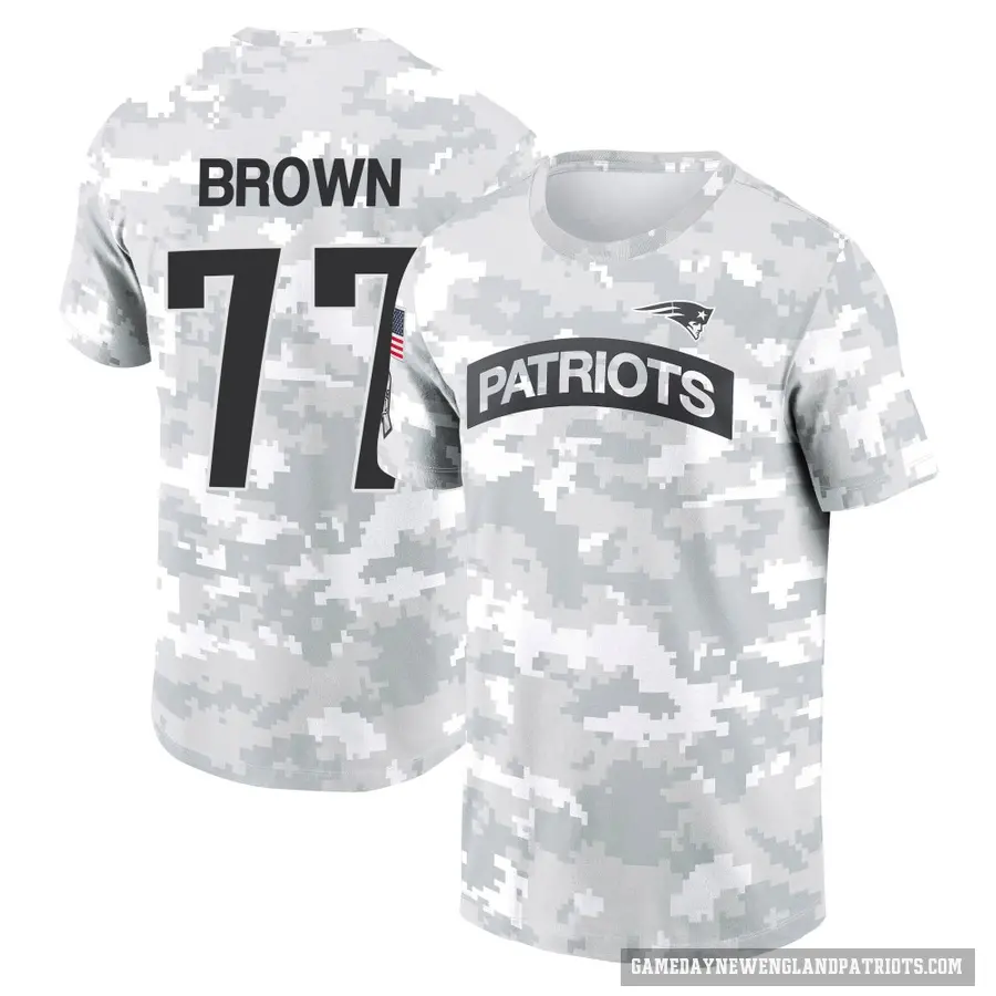 Men's ＃77 Ben Brown New England Patriots Brown Arctic Camo 2024 Salute to Service Performance T-Shirt