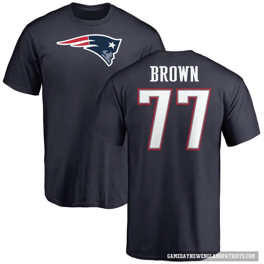 Men's ＃77 Ben Brown New England Patriots Brown Logo T-Shirt Navy