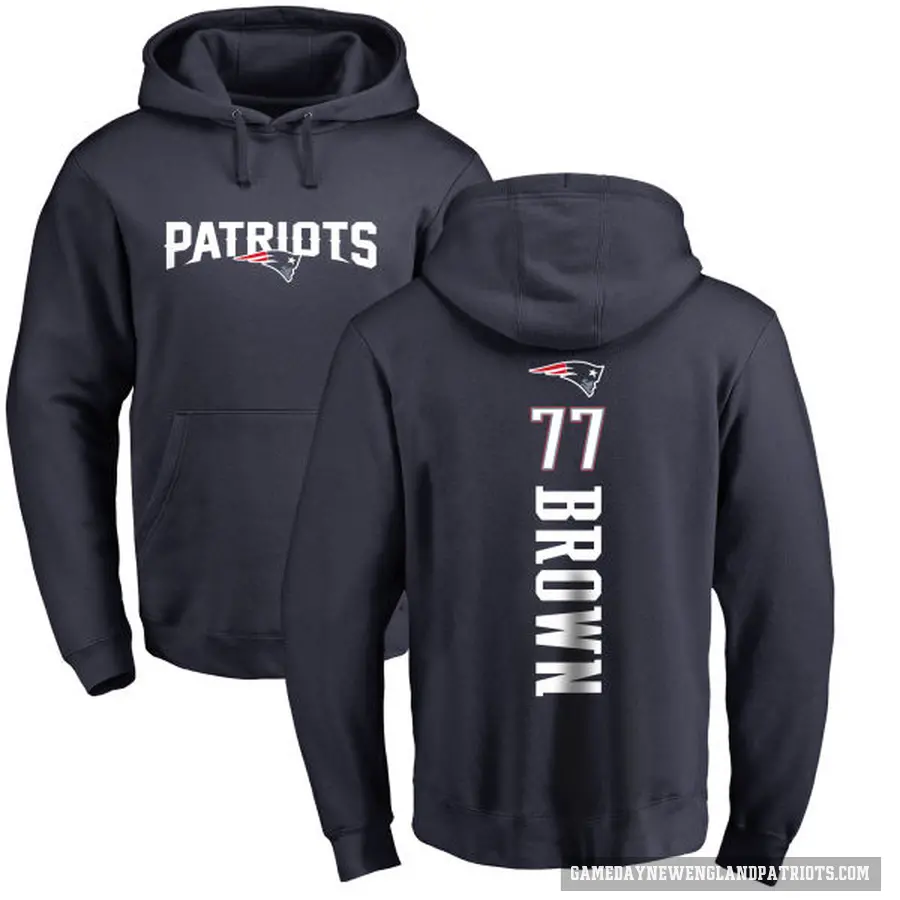 Men's ＃77 Ben Brown New England Patriots Navy Pro Line Backer Pullover Hoodie