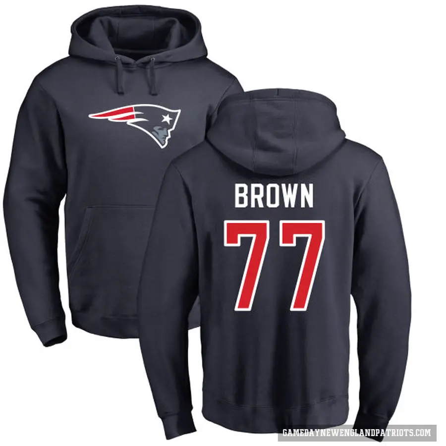 Men's ＃77 Ben Brown New England Patriots Navy Pro Line Logo Pullover Hoodie