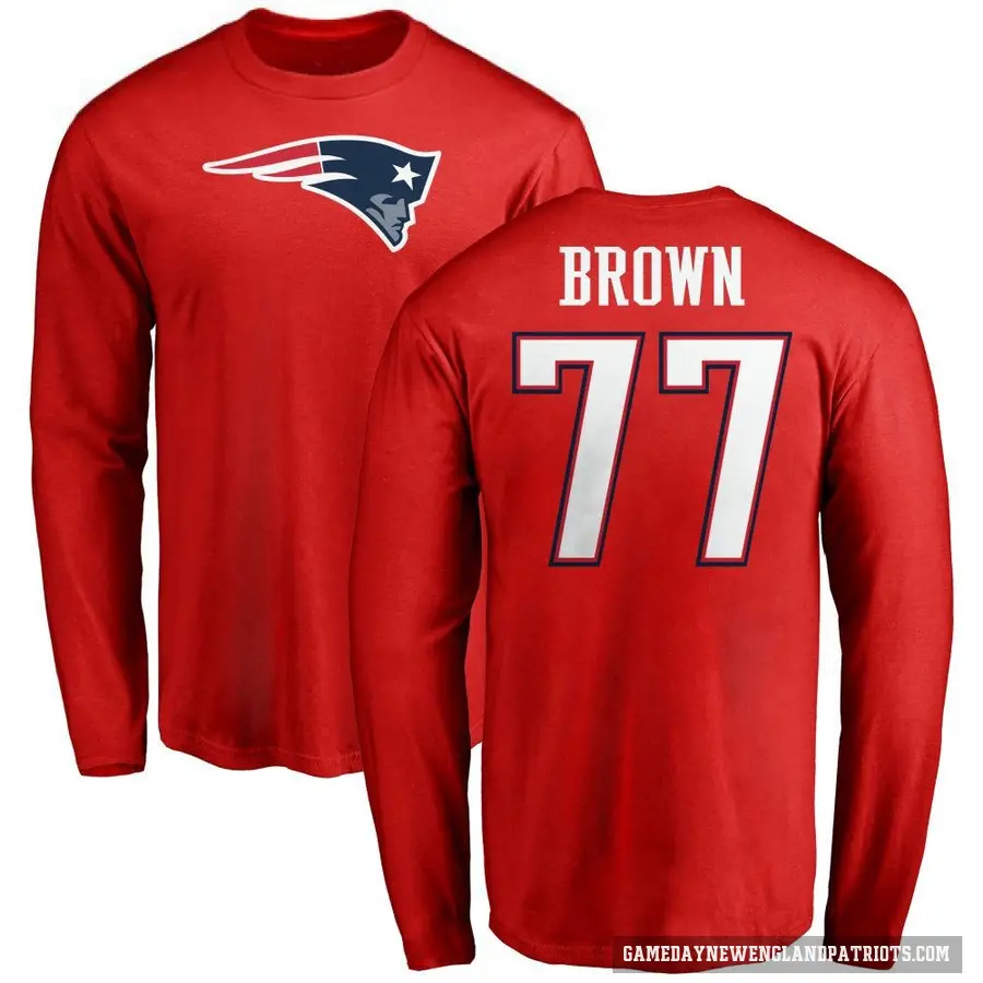 Men's ＃77 Ben Brown New England Patriots Red Logo Long Sleeve T-Shirt