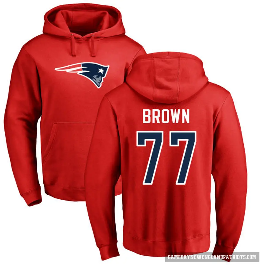 Men's ＃77 Ben Brown New England Patriots Red Pro Line Name & Number Logo Pullover Hoodie