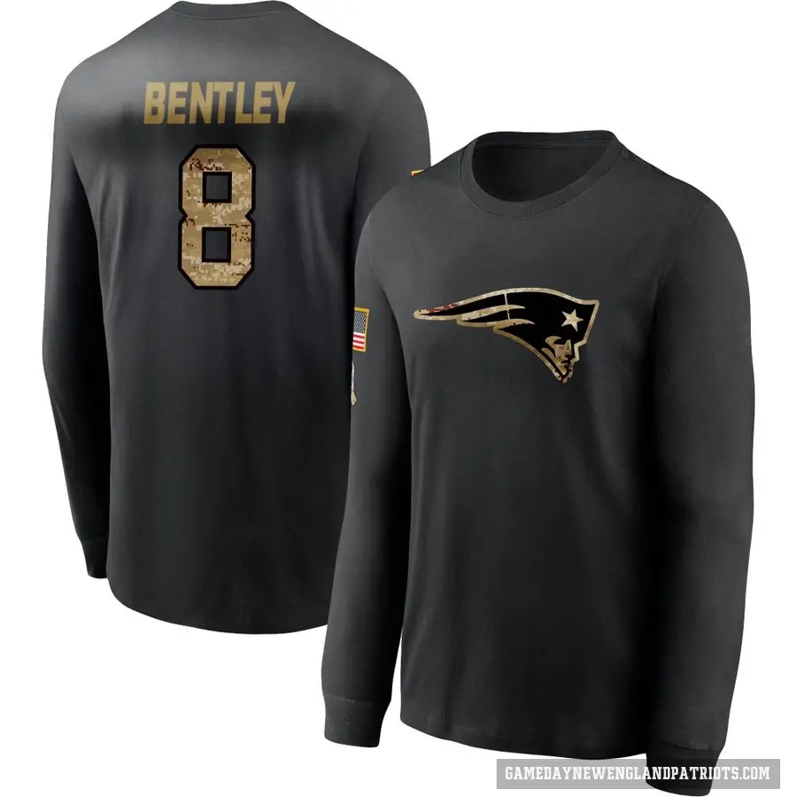 Men's ＃8 Ja'Whaun Bentley New England Patriots Black 2020 Salute To Service Sideline Performance Long Sleeve T-Shirt