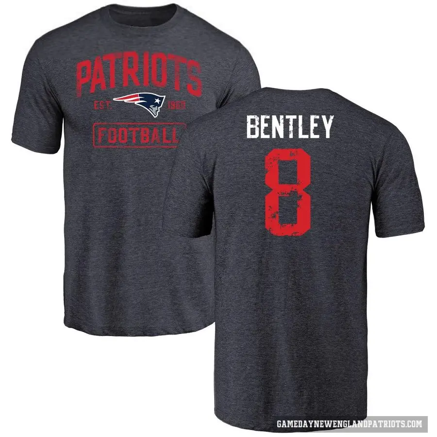 Men's ＃8 Ja'Whaun Bentley New England Patriots Navy Distressed T-Shirt