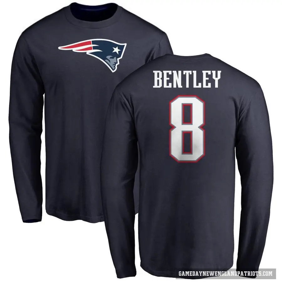 Men's ＃8 Ja'Whaun Bentley New England Patriots Navy Logo Long Sleeve T-Shirt